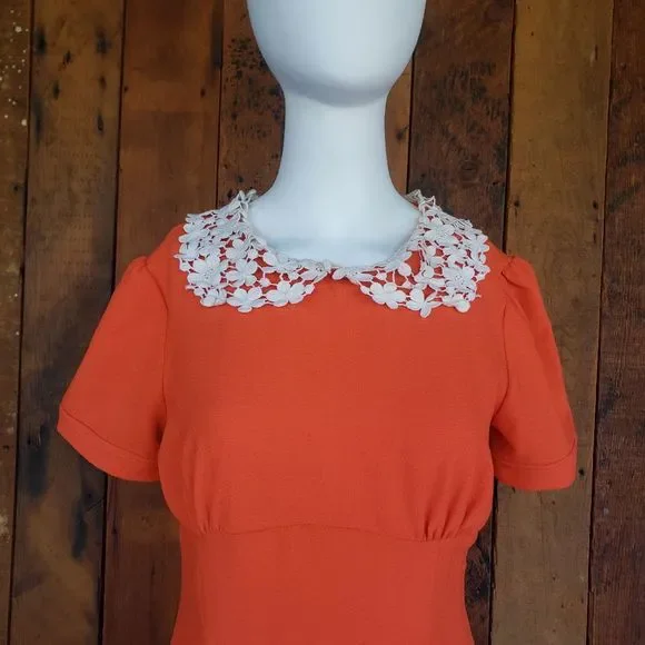 Hell Bunny Orange Dress With White Lace Peter Pan Collar - Picture 7 of 12
